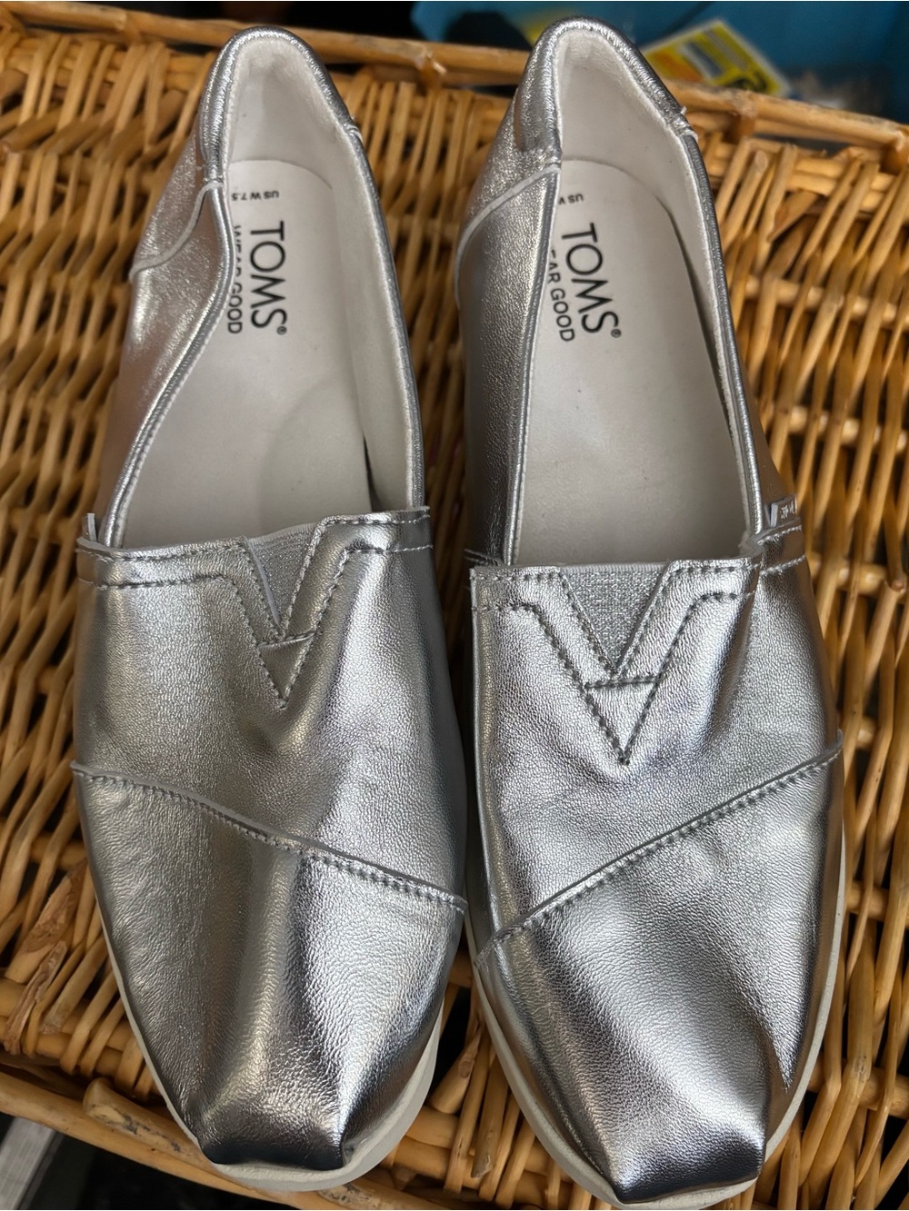 Toms Silver Slip-sOn Sneakers, size 7.5